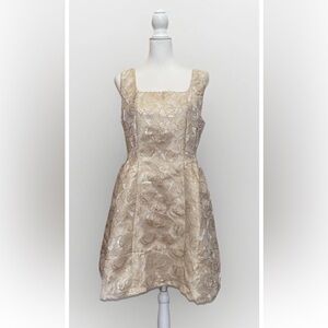 NWT SHE+SKY Floral Party Dress Jacquard Rose Gold & Cream Sz S Lined Mini